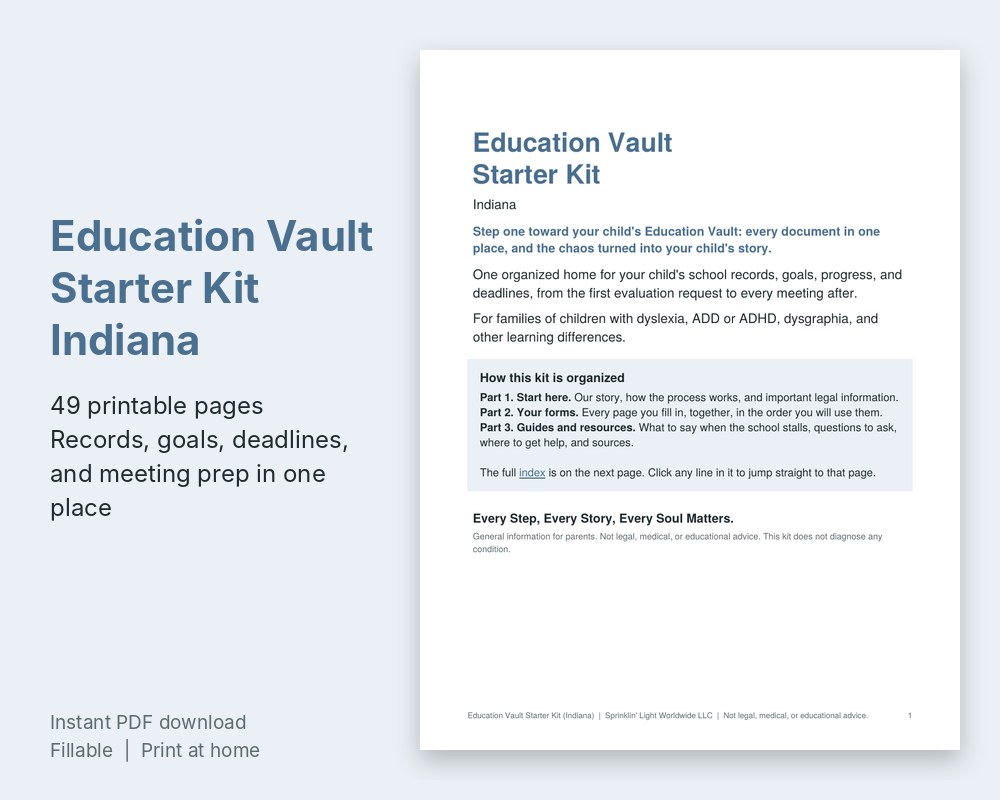 The cover of the 49-page Education Vault Starter Kit, Indiana